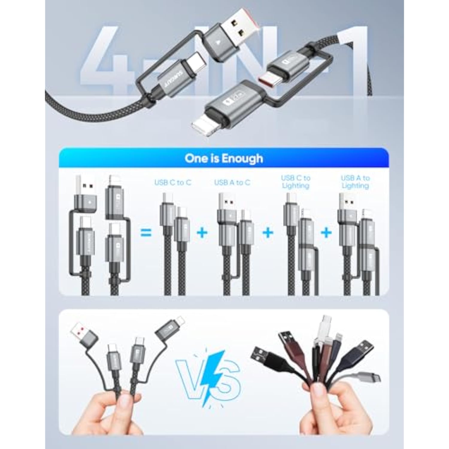 4 In 1 Usb C Charging Cable 2Ft [2 Pack], 60W Multi Charging Cable, Usb-C/A To Lighting/C Cord For Iphone 16/15/14 Pro/Ipad/Macbook/Samsung Galaxy S25/S24/Tablets