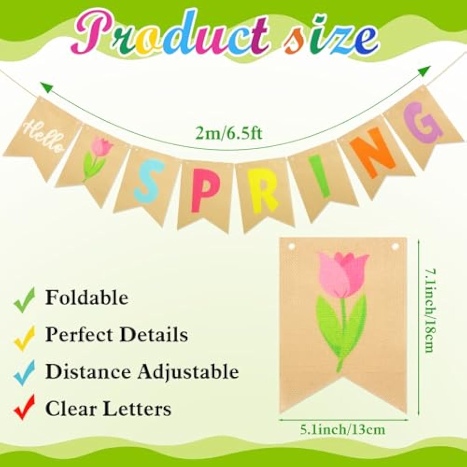 Hello Spring Banner, Pre-Assembled Tulip Burlap Spring Decorations Banner For Home Inside Room Mantle Wall And More