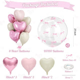 Cream Heart Balloons, Bobo Balloons, 10Pcs 18 Inch Heart Shaped Balloon And 20 Inch Helium Clear Bubble Balloon With Pink Bow Ribbons For Birthday Valentines Day Wedding Baby Shower Party Decor