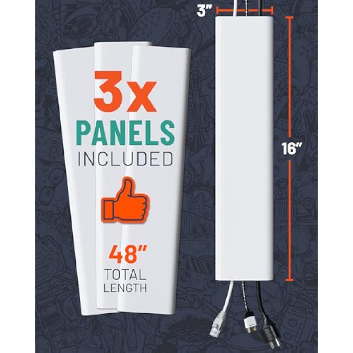 ECHOGEAR TV Cord Hider for Wall Mounted TV - 48" Customizable Cable Management Kit Conceals 6+ Cables – Cord Cover Installs in Minutes with Screwdriver – Made in America