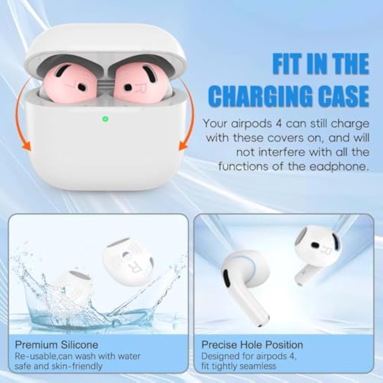 5 Pairs For Airpods 4 Ear Tips Cover, Silicone Airpod 4 Earbuds Cover Anti Slip Soft Air Pod 4 Accessories Compatible With Airpods 4Th Generation 2024 [Fit In Charging Case] - 5 Color