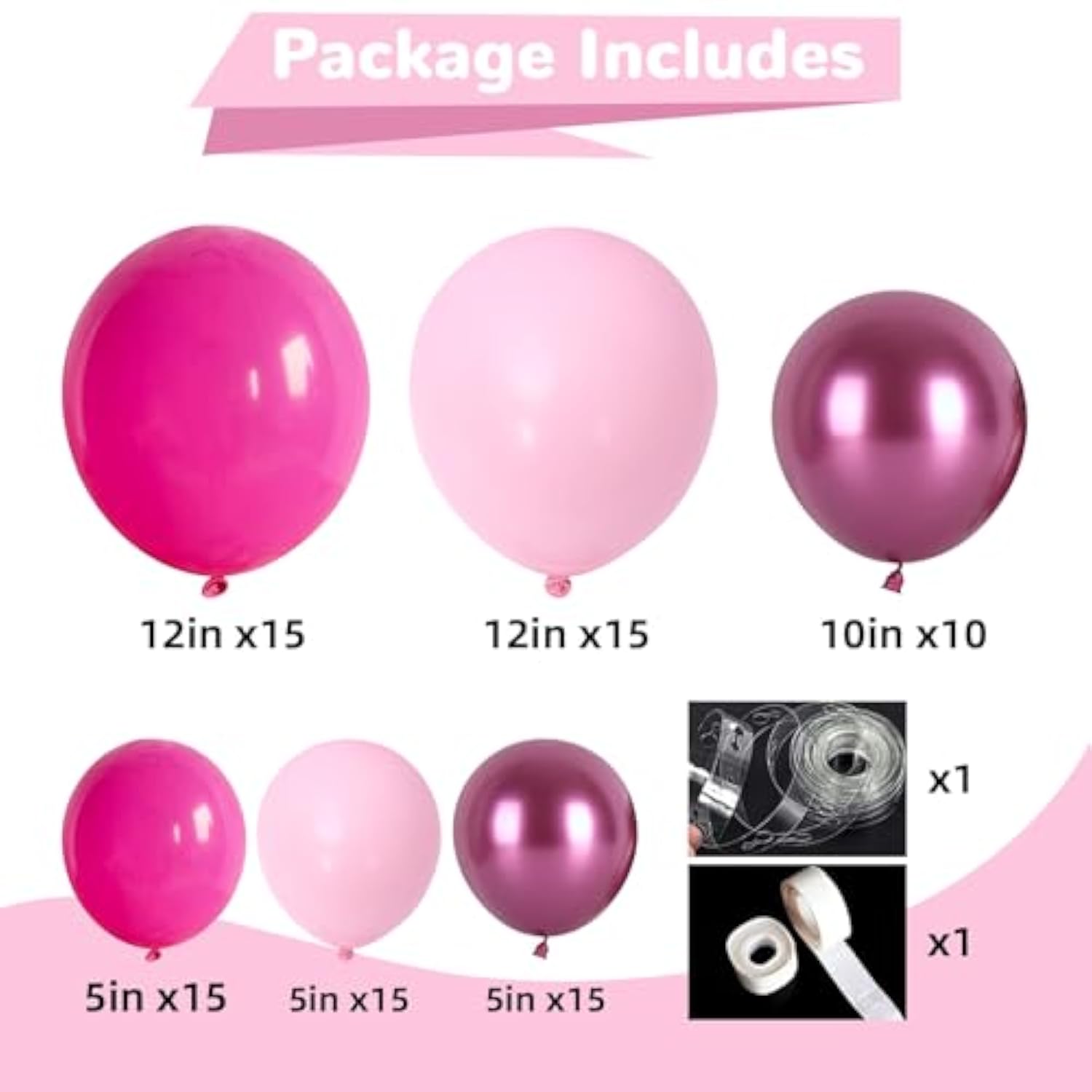 Balloon Arch Kit - Hot Pink, Baby Pink, Metallic Party Helium Balloons Garland With Pastel Light, Dark Magenta, Latex Balloons For Girls Wedding, Baby Shower, Princess Birthday Party Decor