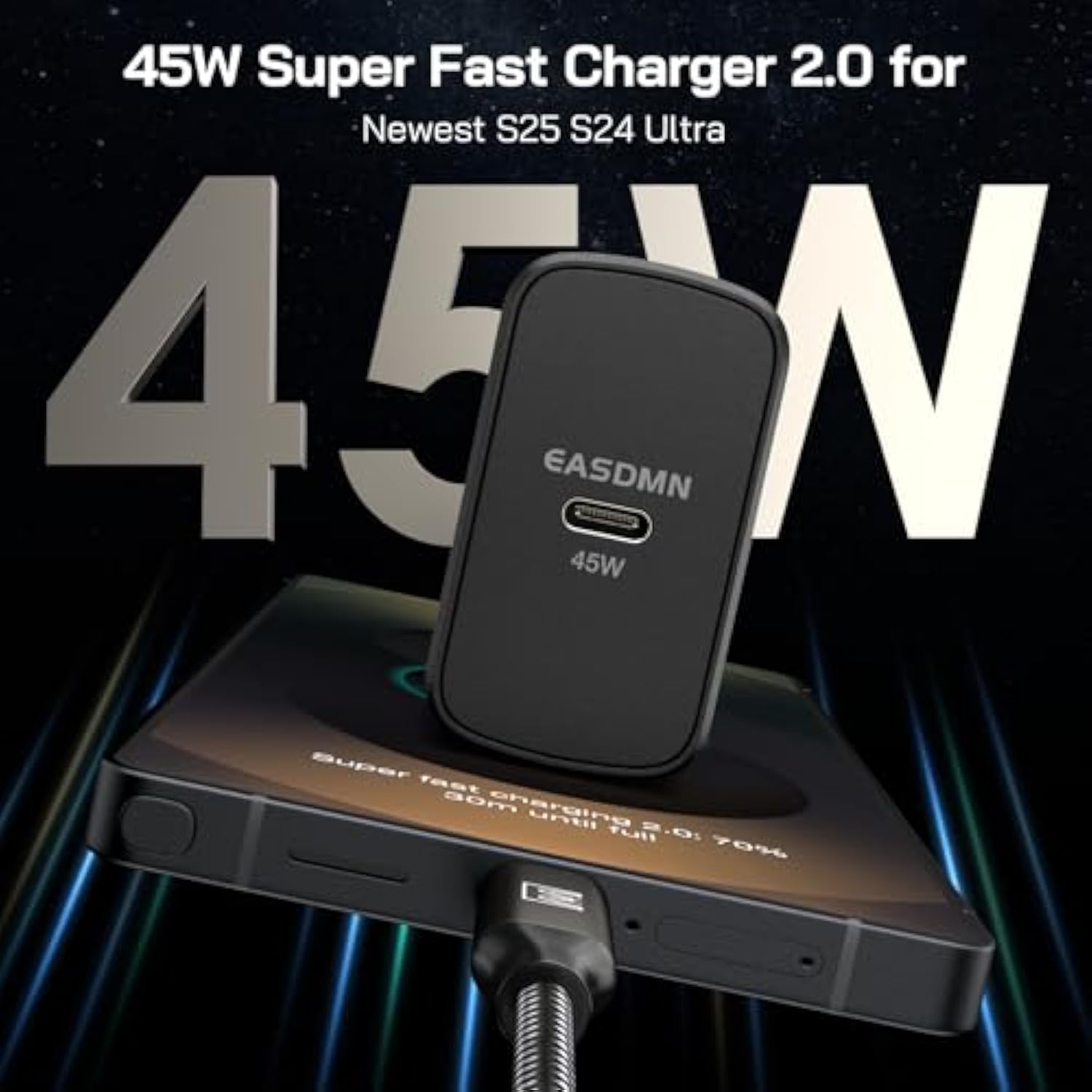 45W Super Fast Charger Type C, [2 Pack] 45 Watt Usb-C Charger Pd/Pps Wall Charging Block For Samsung Galaxy S25 Ultra/S25+/S25/S24/S23 Ultra/S23+/S22 Ultra/S22+/S20 Ultra, Tab S8(With 2X 8Ft Cable)
