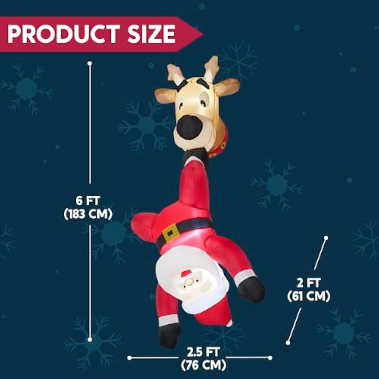 6 Ft Tall Christmas Inflatable Falling Santa With Reindeer Broke Out From Window, Blow Up Xmas Inflatables With Build-In