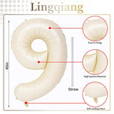 40 Inch Balloon Number 9 Beige, Large Cream Foil Number Balloons Set 0-9, Nude Neutral Digital 9 Helium Balloons For Girls Boys Men Women 9Th Birthday Anniversary Graduation Christmas Party Decoration