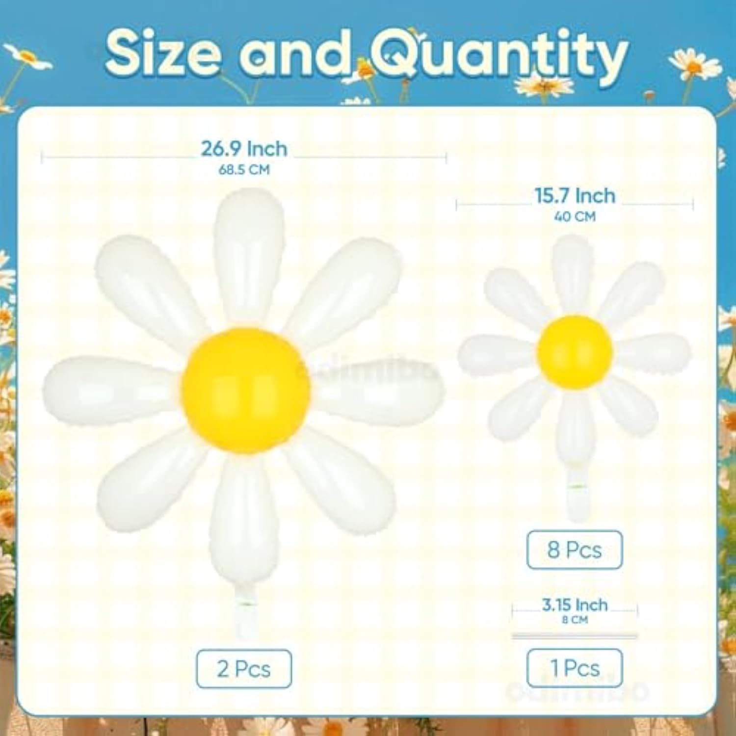 10 Pcs Mylar Daisy Balloons White Flower Foil Balloons For Baby Shower Spring Party Decorations Groovy Boho Birthday Supplies (Medium X 2, Small X 8)