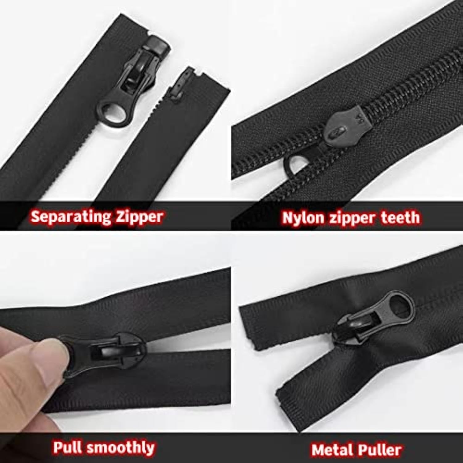 4Pcs 16Inch Waterproof Zippers Black #5 Nylon Separating Waterproof Zi