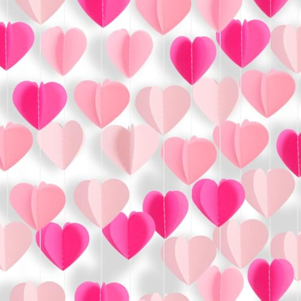 5 Packs Rose Pink 3D Love-Heart-Shaped Garland Hanging Banner For Galentine'S Day Anniversary Valentine'S Day Decoration Engagement Wedding Baby Bridal Shower Birthday Party Supplies(49Ft)