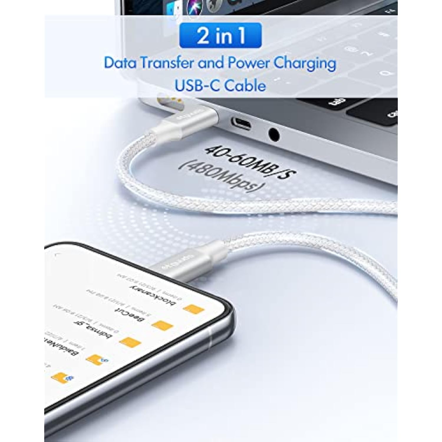 White Usb C To Usb C Cable [3Ft, 2-Pack], 60W Fast Charging Type C To Type C C