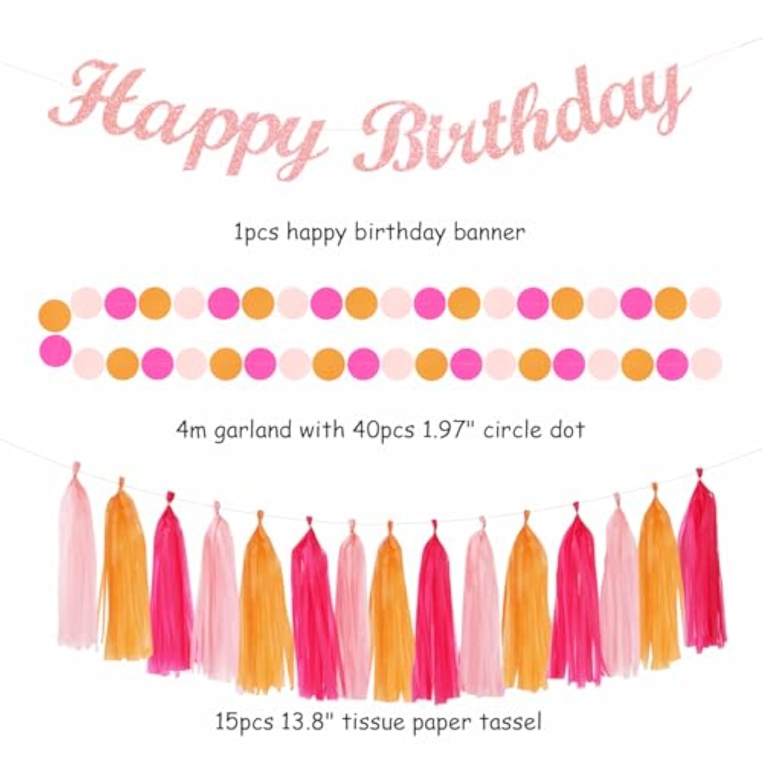 Hot-Pink Orange 21St Happy-Birthday Party-Decorations - 31Pcs Sweet 16 18Th Women Girls Paper Lanterns Streamers Banner,Tissue Pom Poms Fans Tassels Graland Decor,Fall Boho Backdrop Supplies