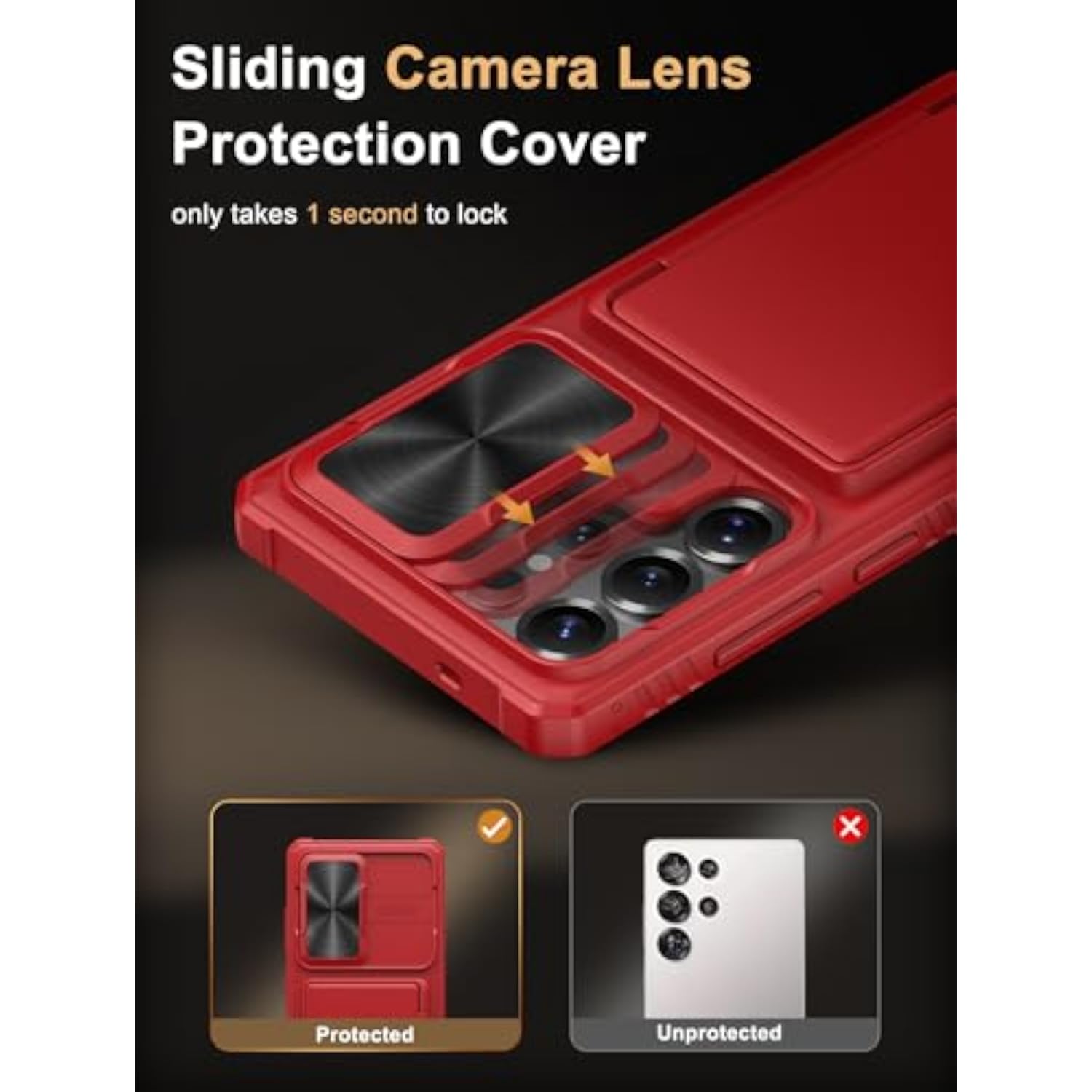 Samsung Galaxy S25 Ultra Case with Card Holder (4 Cards), Red - Protective Phone Case with Card Slot