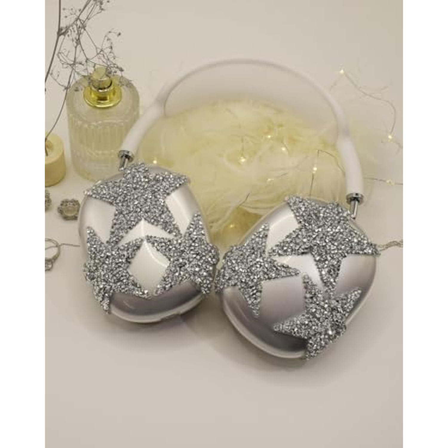 3 In 1 Bling Case Cover For Airpod Max, Clear Tpu Glittering Rhinestones Stars Protective Ear Cups Covers Silicone Earpad Headband Covers Compatible For Apple Airpods Max Headphones (Star)