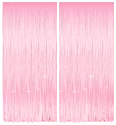 Pastel Pink Tinsel Backdrop with Extra Backup Tape for Birthday