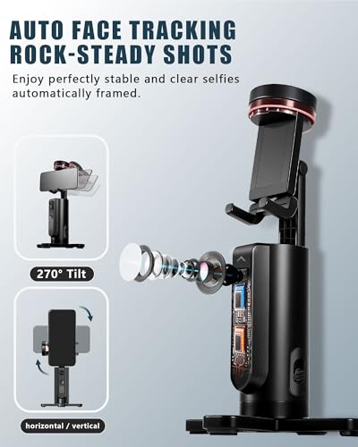 Auto-Tracking Phone Tripod, 360° Rotation Auto Face Tracking Tripod with Gesture & Remote Control, Cell Phone Tripod Stand for Recording, Universal