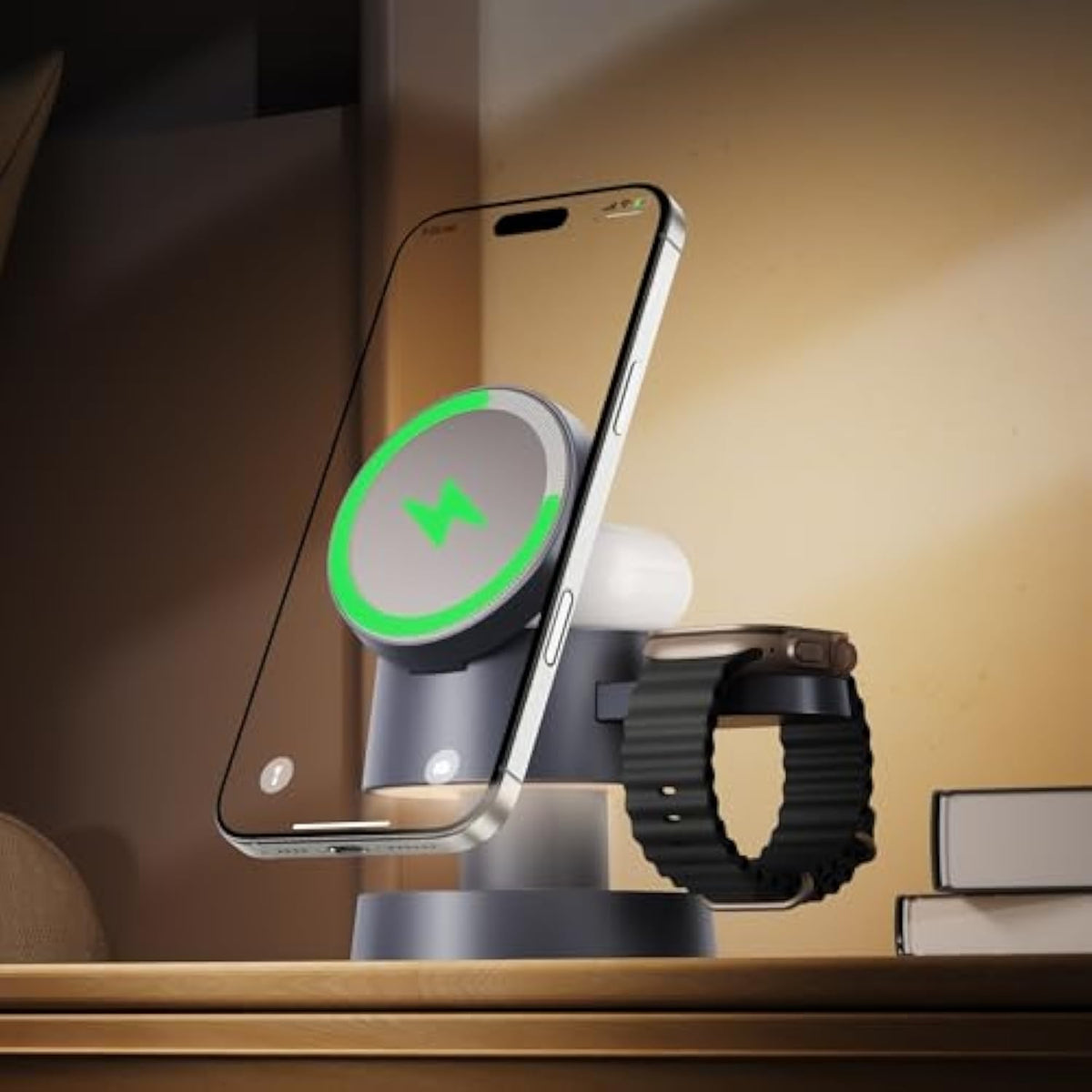 For Iphone 16 Pro Max 4 In 1 Wireless Charging Station With Mushroom Light For Magsafe Magnetic Charger, 22.5 W Travel Stand, 3 In 1 Fast Charge Multiple Devices, Apple Iwatch Ultra, Airpods