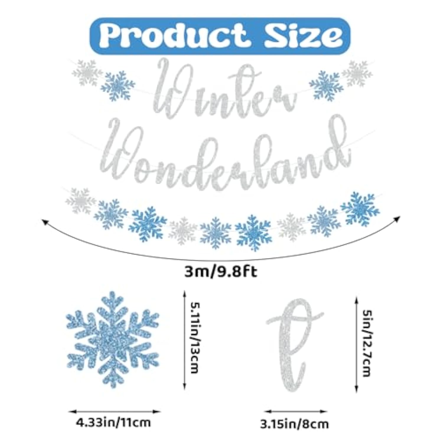 Winter Wonderland Banner, Pre-Strung Christmas Banner For Mantle, Glitter Snowflake Banner, Winter Wonderland Sign For Winter New Year Xmas Party Fireplace Hanging Supplies
