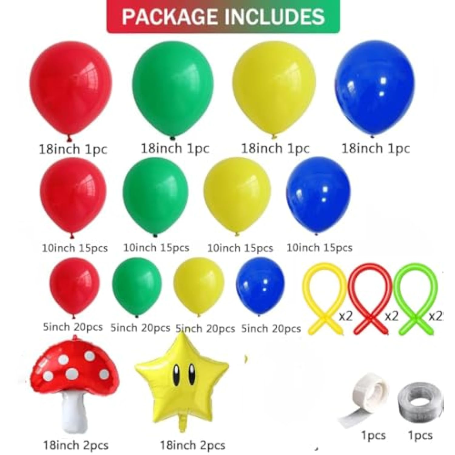 156Pcs Red Blue Green Yellow Balloon Garland Kit Mushroom Star Balloons For Cartoon Video Game Theme Super Bros Birthday Game Birthday Party Supplies