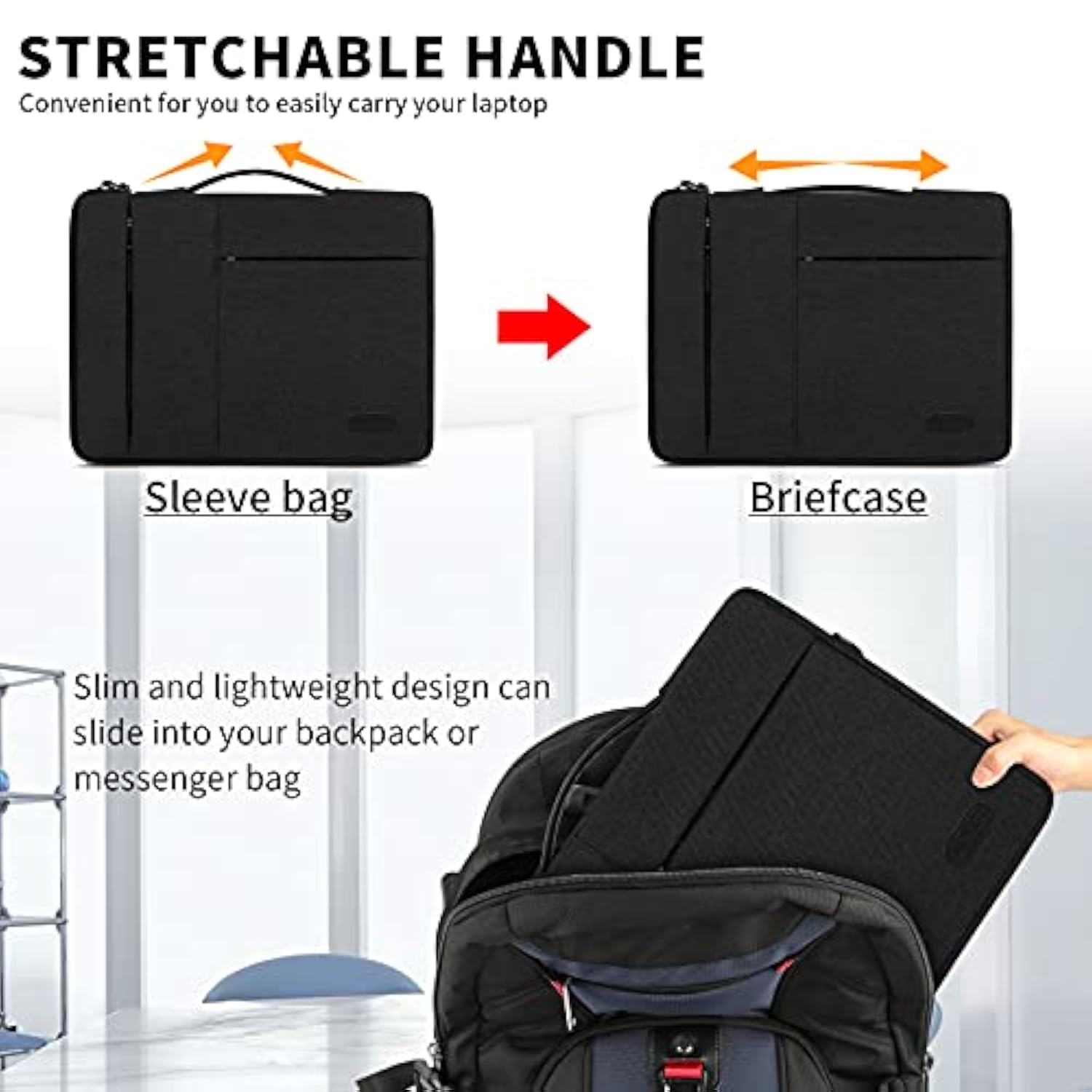 Laptop Sleeve Case 13.3-14 Inch Waterproof Durable Business Computer Carrying Bag Compatible With Macbook Air/Pro Hp/Thinkpad Notebook Protective Tablet Handle Laptop Bag Black