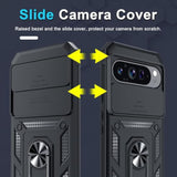 Google Pixel 9 Pro XL Case with Slide Camera Cover Screen Protector and Ring Holder Black
