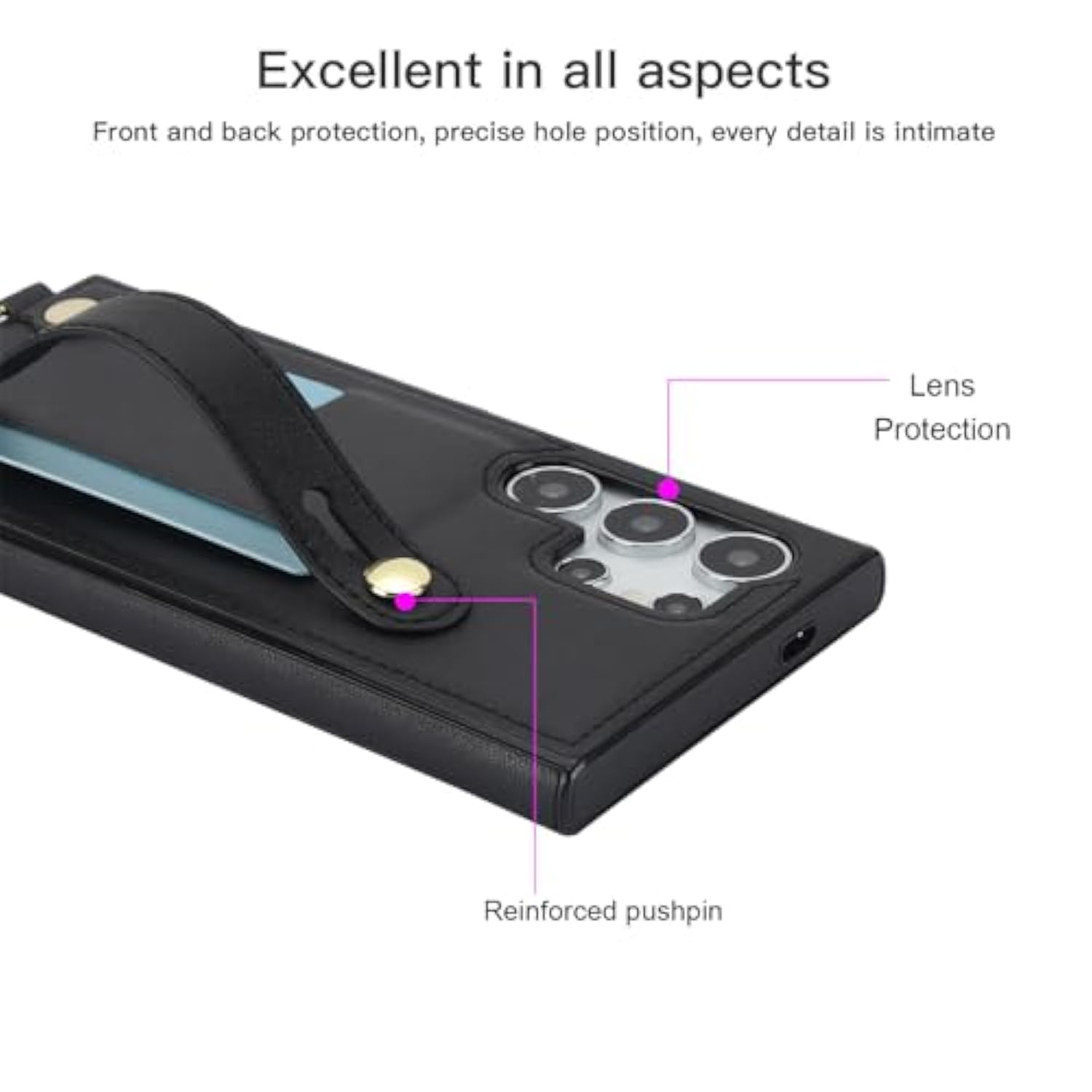 Crossbody Case For Samsung Galaxy S25 Ultra With Card Slot Holder For Women, Adjustable Shoulder Strap Lanyard With Wristband Kickstand Phone Cover Case For Samsung S25 Ultra Kb Black