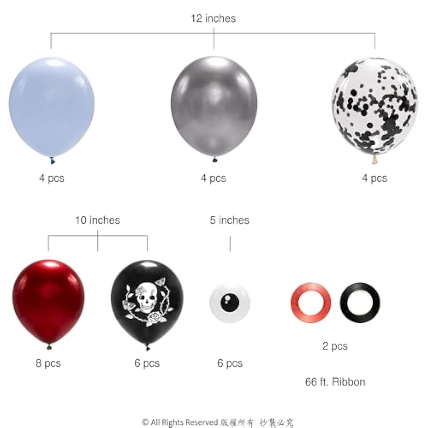 Skull Balloons Gothic Birthday Decorations Gothic Party Decor Skeleton Balloons Skulls Eyeball Rose Birthday Goth Party Backdrop Black White Red Halloween Party Supplies-Pack Of 34