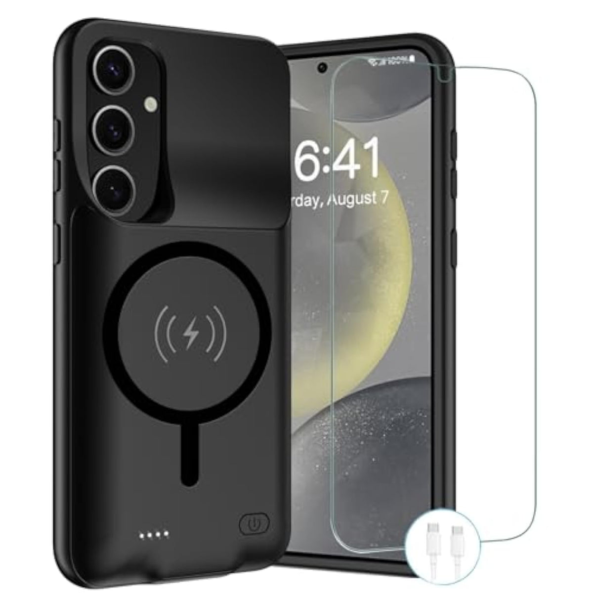 Wireless Charging Case For Galaxy S24, Upgraded 10000Mah Rechargeable Portable Charging Case Compatible With Galaxy S24 5G (6.2 Inch) With Carplay Extended Battery Pack Charger Power Case (Black)