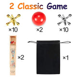 84 Pcs Jacks Game With Ball Include 62 Pcs Pick Up Sticks 2 Pcs Red Rubber Balls 20 Pcs Gold And Silver Metal Jacks For Kids Adults Family