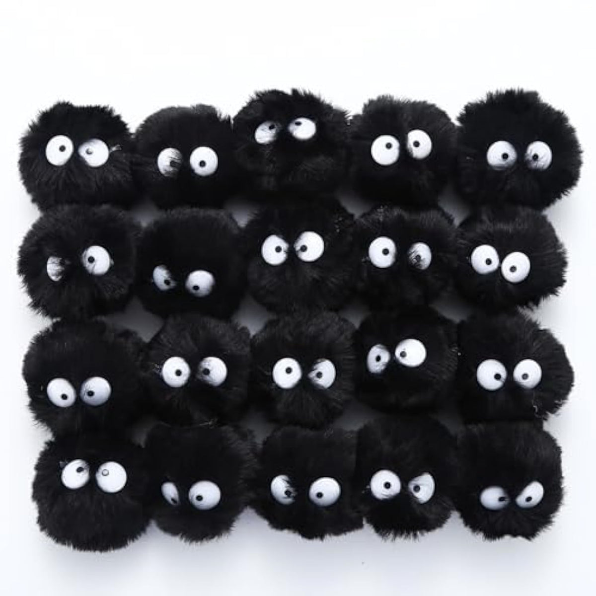 Halloween Pom Poms with Googly Eyes: 2 Inch Black Fluffy Balls, DIY Craft Supplies
