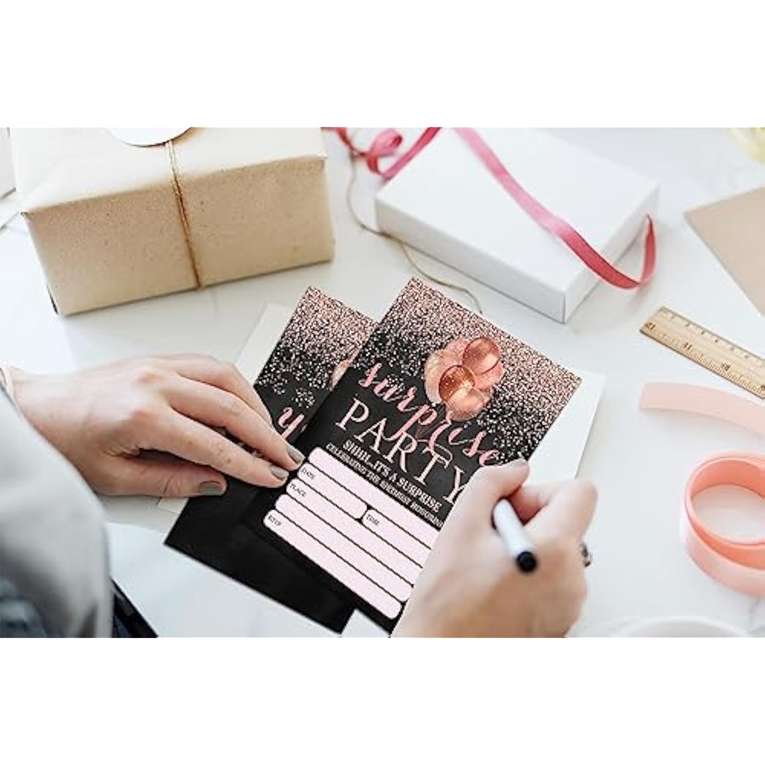 Shhh It'S A Surprise Birthday Invitations, Rose Gold Glitter Birthday Party Invitations For Girls Boys, Surprise Birthday Invitation Cards, Party Supplies And Decoration, 20 Cards & 20 Envelopes -C05