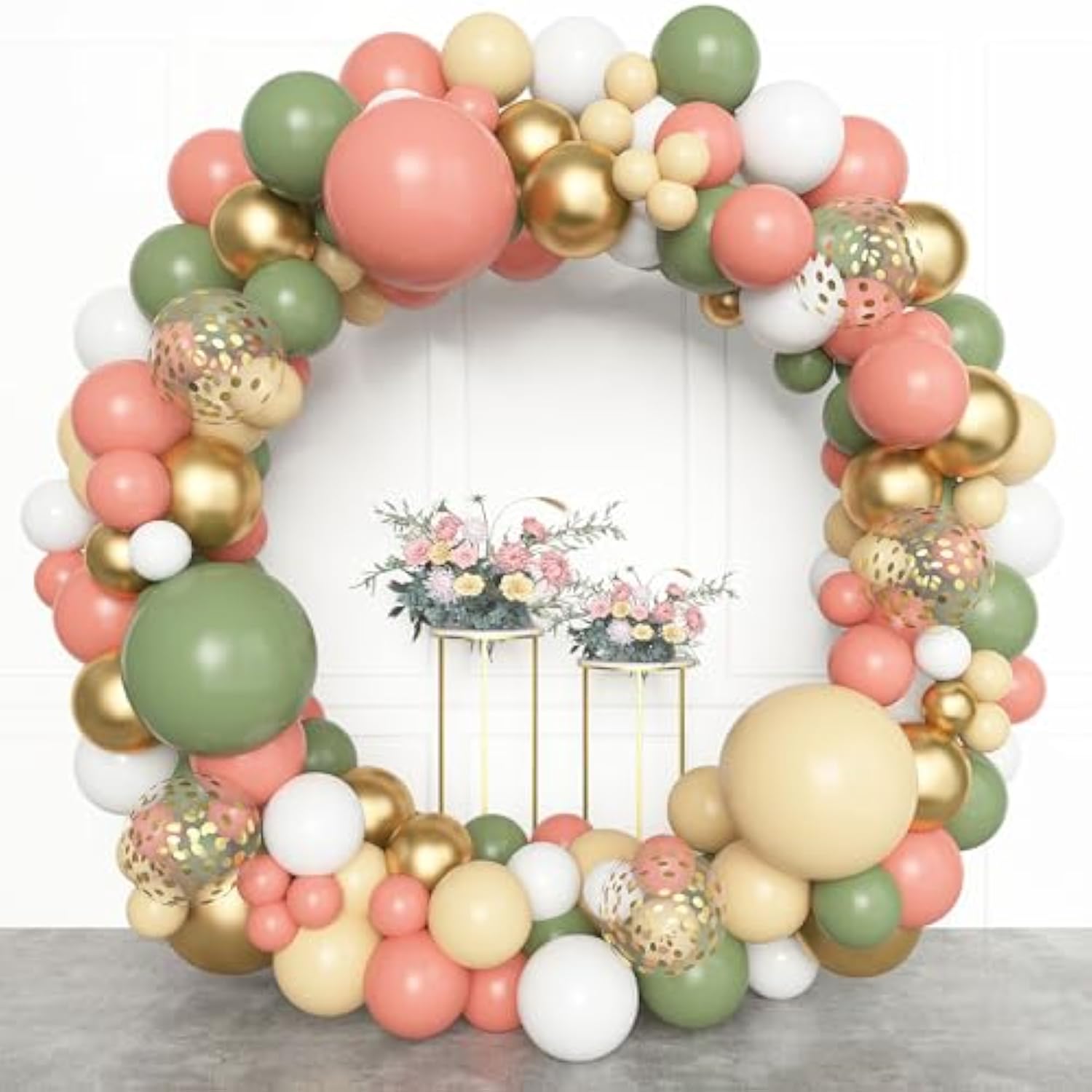 153Pcs Retro Green Pink Balloon Garland Arch Kit, Different Sizes 18 12 10 5 Inch White Dusty Pink Latex Metallic Confetti Balloons For Jungle Safari Birthday Party Baby Shower Decorations