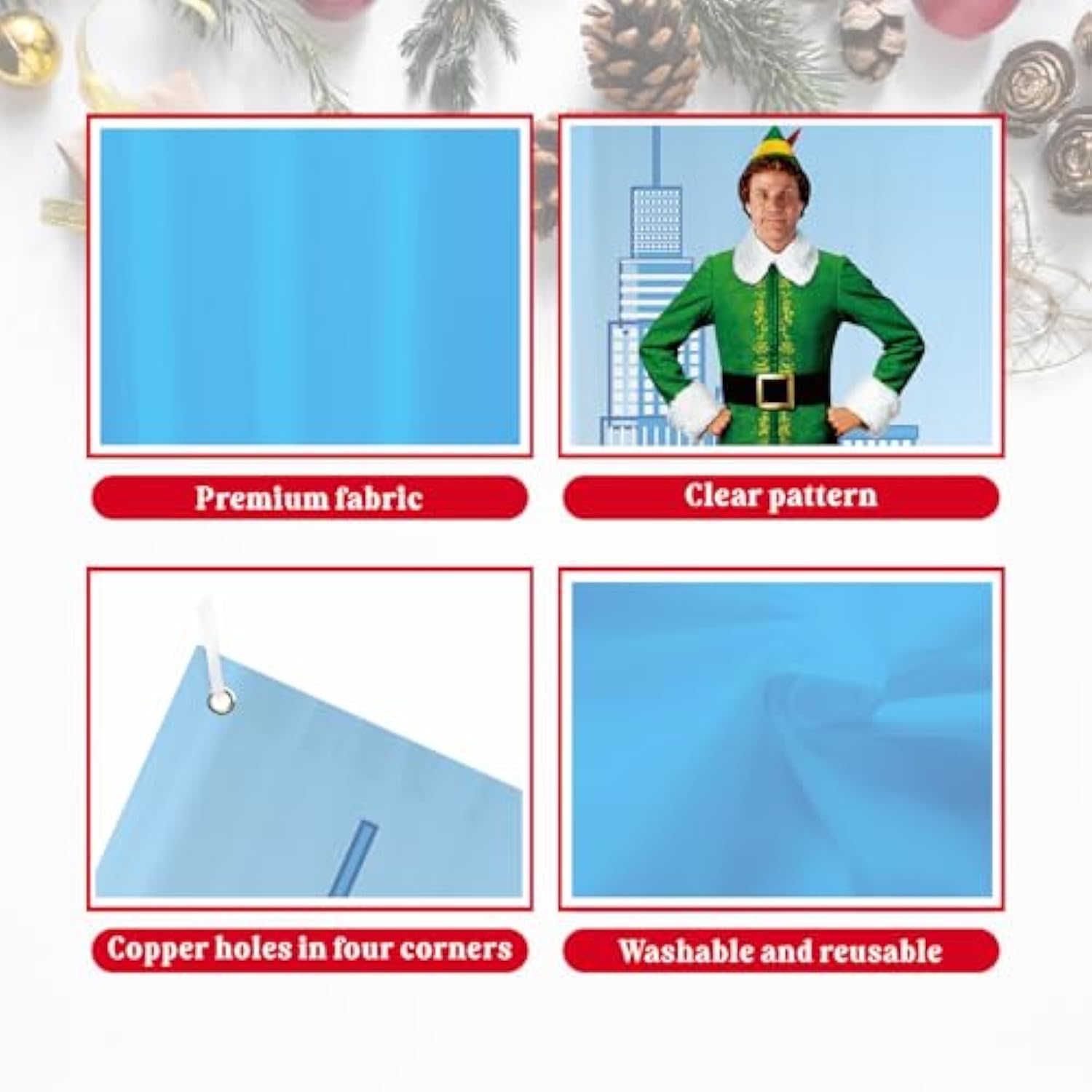 Funny Christmas Door Cover, No Cotton Headed Ninny Muggins Allowed Porch Sign For Outdoor Decorations, Buddy The Elf Photo Booth Background Banner, Elf Christmas Party Decor Supplies, 70.8X35 Inch