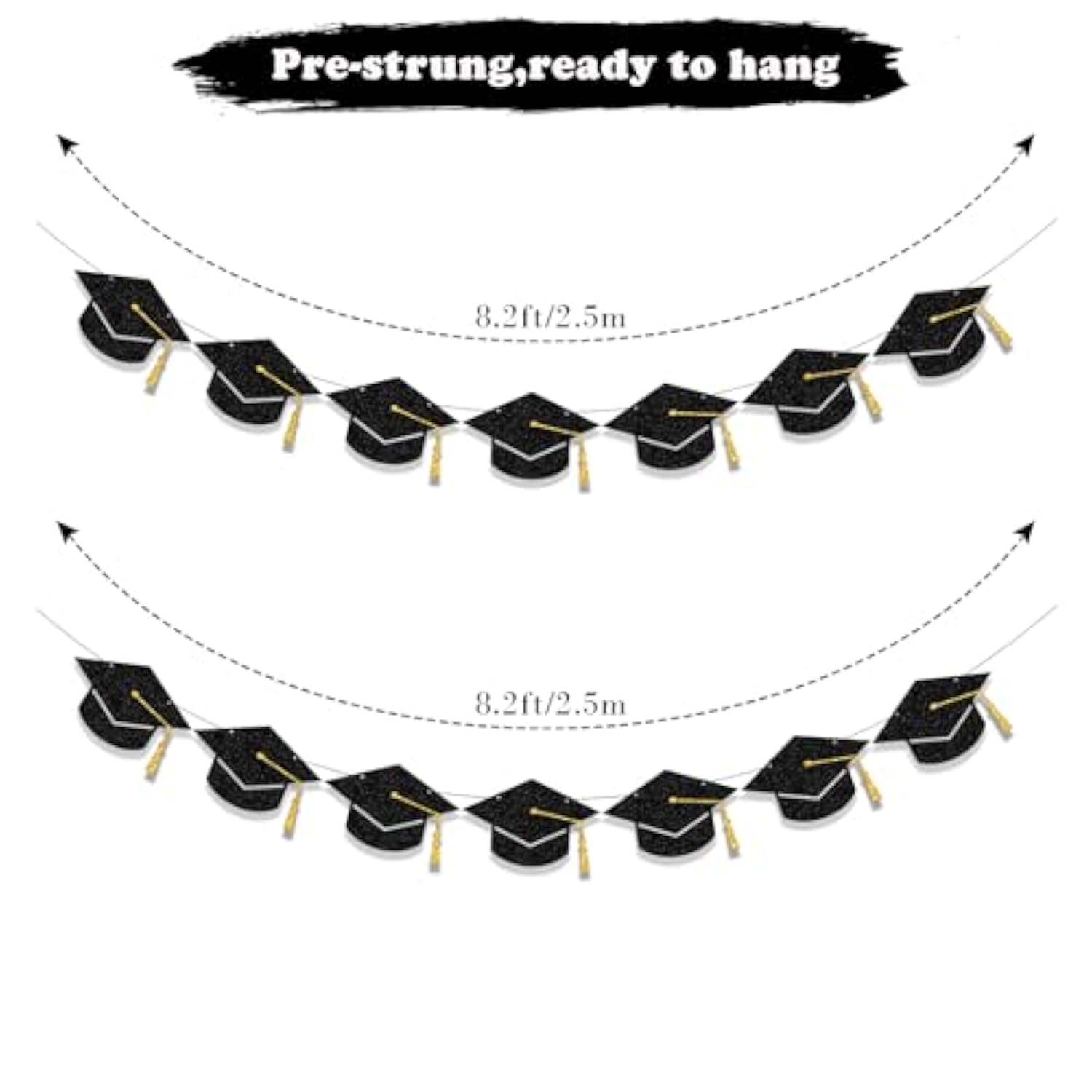 Graduation Decorations Class Of 2025 Party Supplies - Graduation Grad Caps Banner (Pre-Strung)