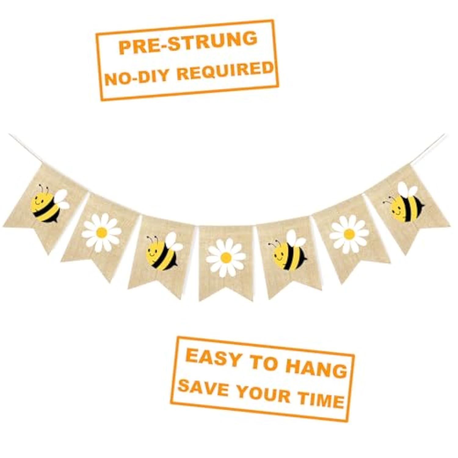 Bumble Bee Burlap Banner – Daisy Bunting Happy Bee Day Party Décor