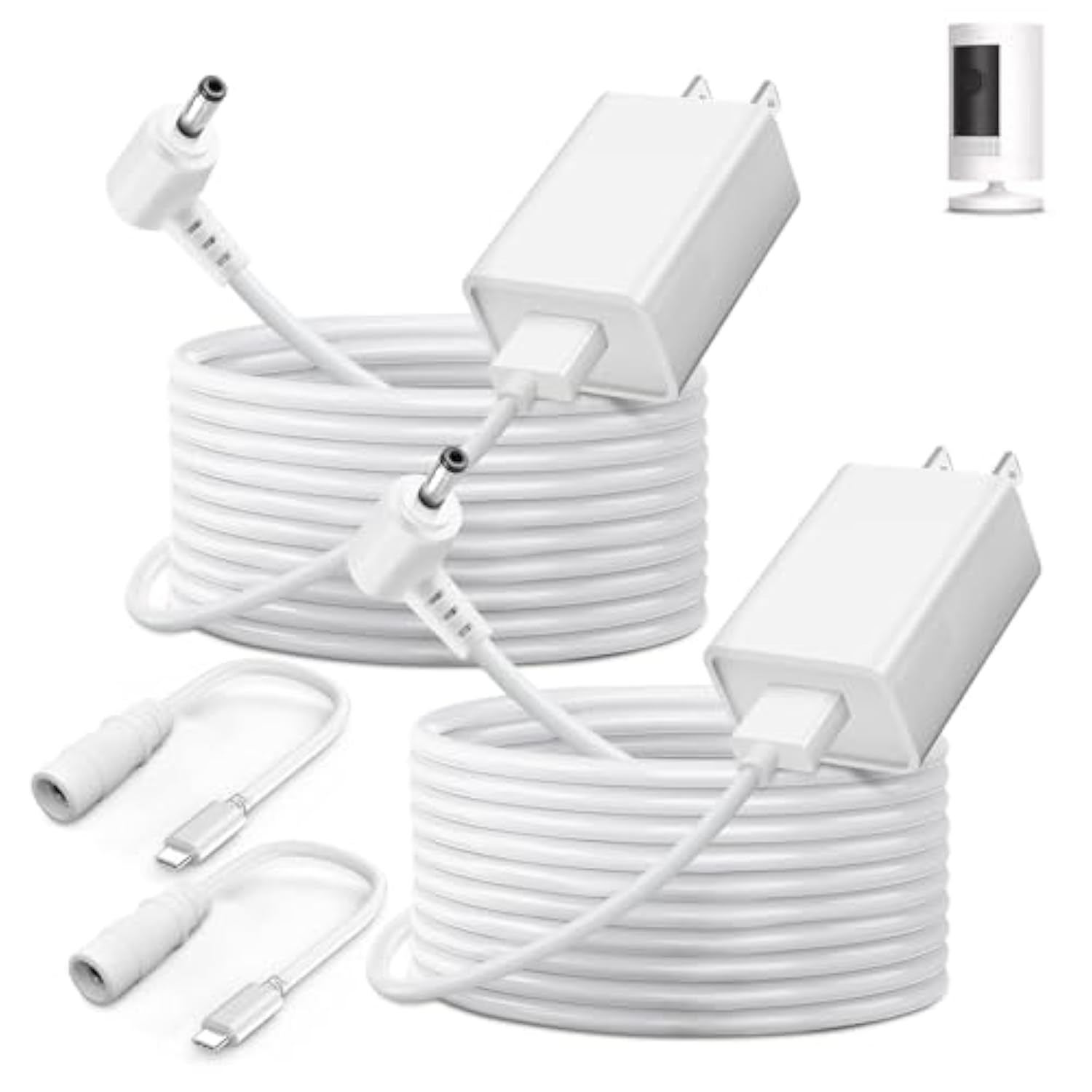 2-Pack Power Adapter Charger Cable Compatible With Ring Stick Up Cam Battery/Plug-In 3Rd Gen/2Nd Gen & Ring Pan Tilt Stick Up Camera, Indoor/Outdoor Weatherproof Power Cord (4M/13.1Ft) White