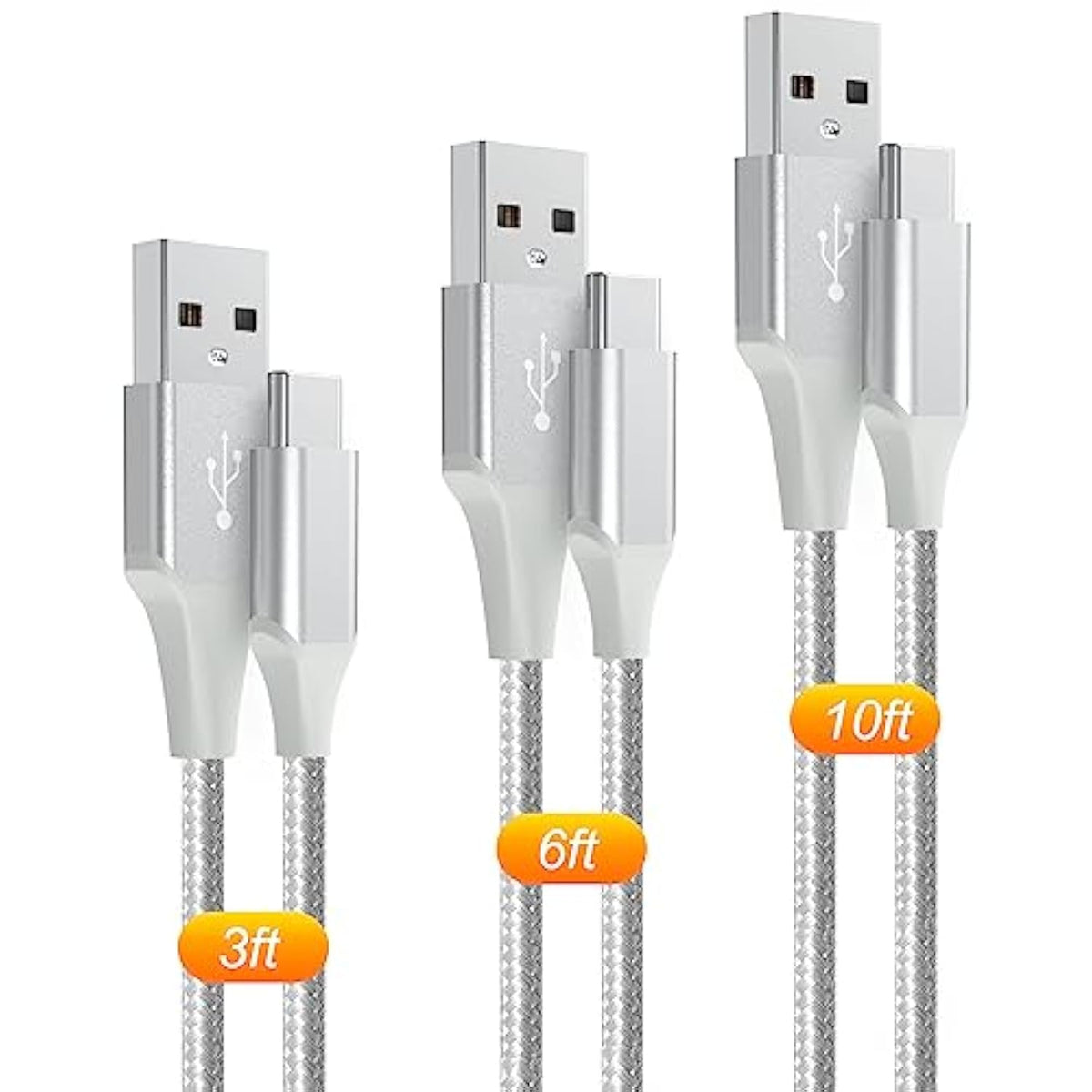Usb-C Cable 3A Fast Charging, 3-Pack (10Ft+6Ft+3Ft) Usb A To Type C Charge Nyl