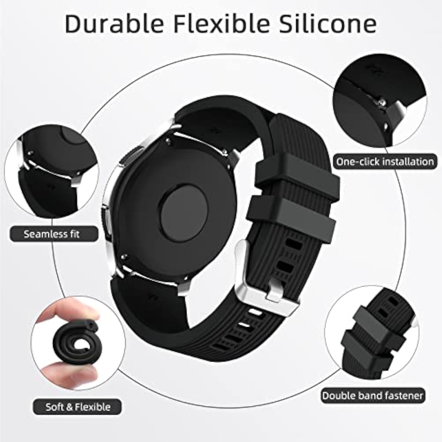 2-Pack 22mm Silicone Bands for Samsung Galaxy Watch 3 45mm Gear S3 Black Blue Gray