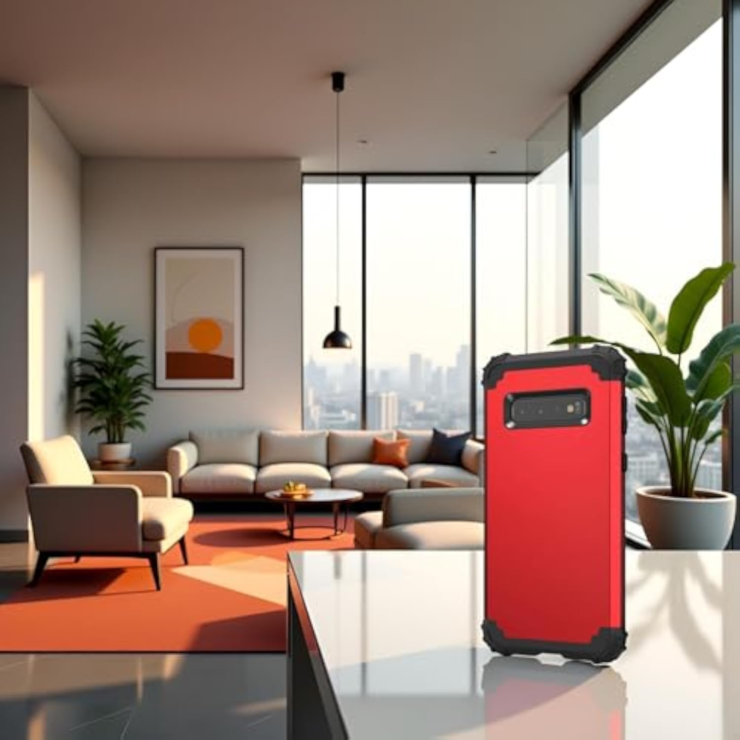 Galaxy S10 Plus 3 in 1 Case Red for Men Women, Shockproof Slim Hybrid Heavy Duty Protection Hard PC Cover Soft Silicone Rugged Bumper Full Body Bumper Cover