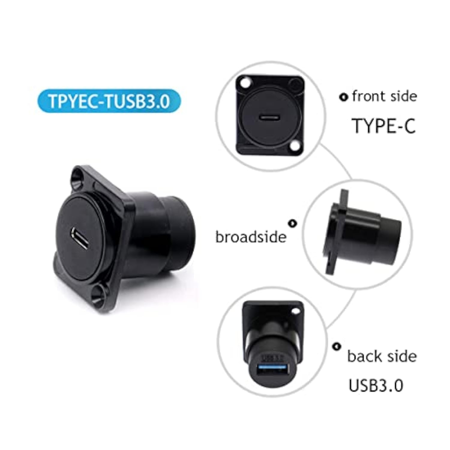 Usb C To Usb 3.0 Adapter Pack Of 2,Panel Mount Type C-Usb3.0 Female Converter