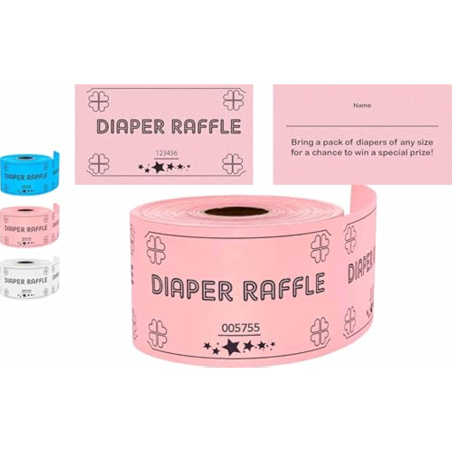 250 Diaper Raffle Tickets, Pink (1 Of 3 Colors), For Baby Shower Games, Invitations, And Drawing Prizes, Cute Party Accessories