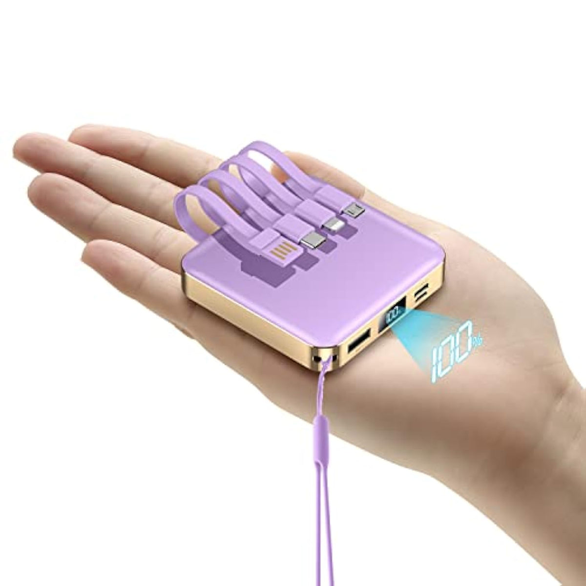 Portable Charger 12000Mah With Built-In Cables,22.5W Fast Charging Power Bank,Usb C Input/Output,Smart Led Display,Compact External Battery For Iphone 15,Samsung Galaxy,Ipad,Tablets