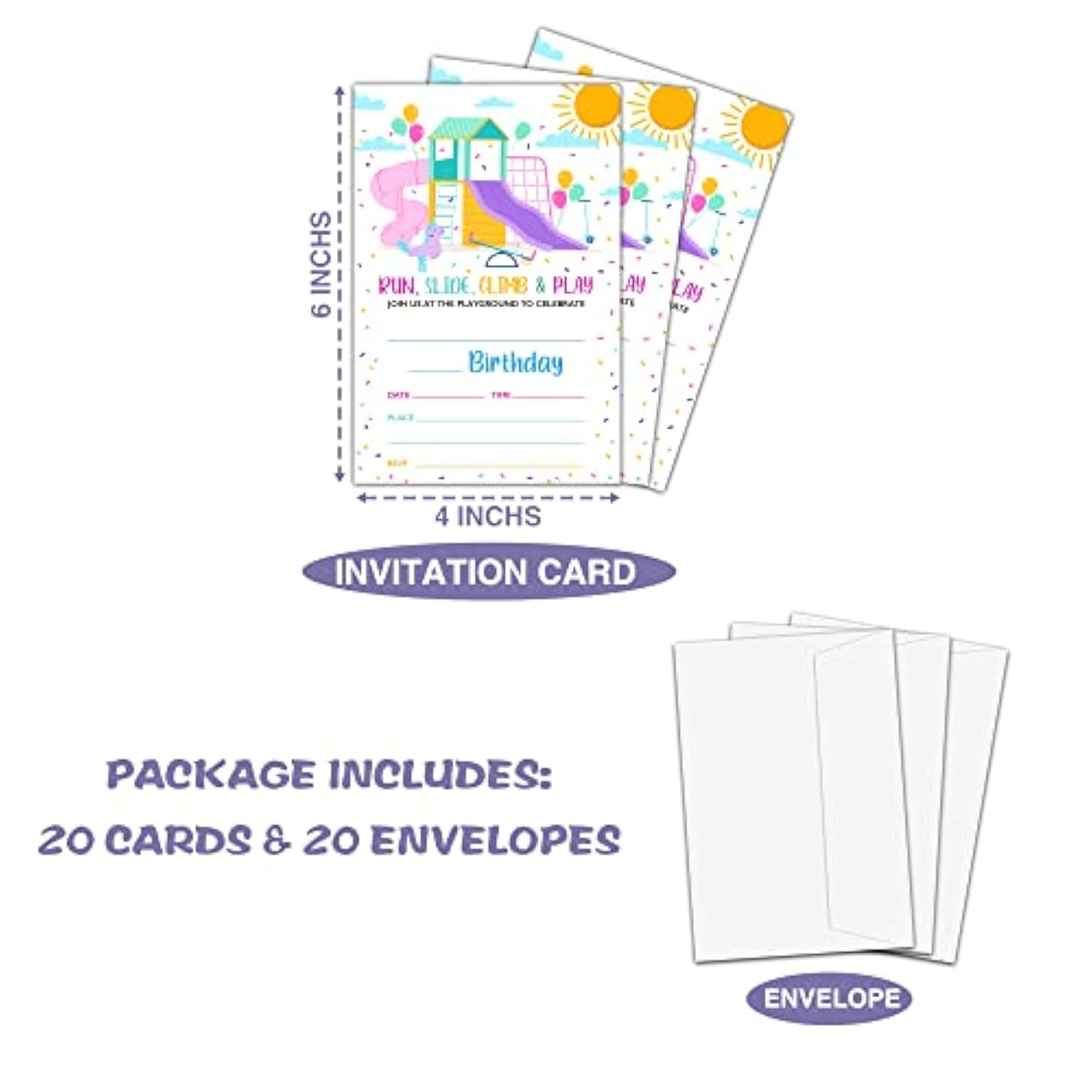 Playground Birthday Party Invitation, Park Themed Fill-In Invites For Adults Women & Men, 20 Invitations With Envelopes (4" X 6"), Adult Outdoor Party Favors Decorations And Supplies -27