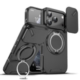 Dteck Shockproof Phone Case for iPhone 17 Pro (6.3", 2025 Release) with Slide Camera Cover and Rotating Kickstand, Compatible with MagSafe Accessories, Black