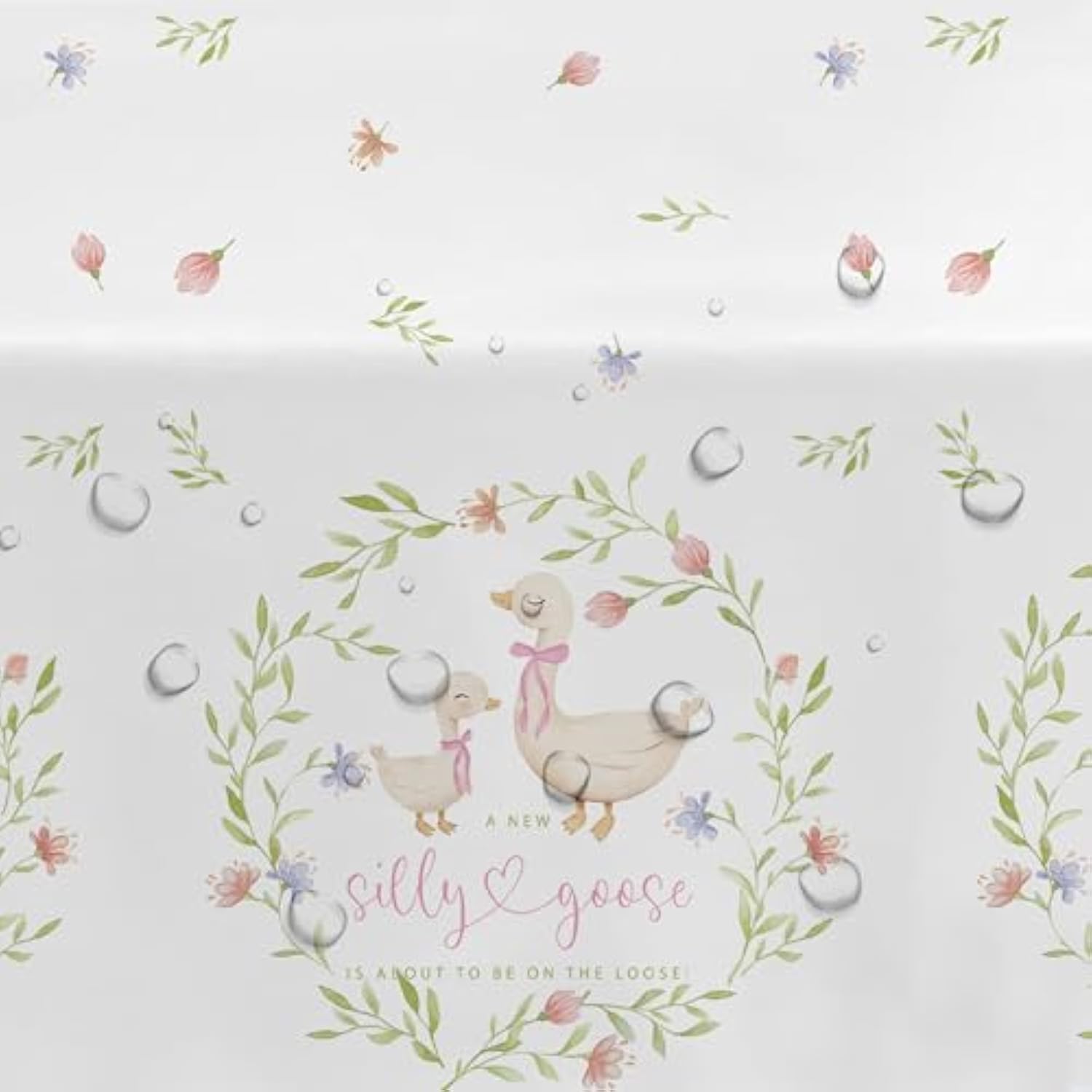 Pink Silly Goose Baby Shower Decorations Tablecloth, Disposable Goose Girl Baby Shower Party Supplies Tablecover, 3 Pack, 86In X 55In