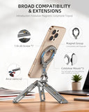 Magnetic Aluminum Phone Tripod Holder Mount Stand Handle with 1/4" Srcew & Cold Shoe & Arca-Swiss,Mini Pocket Foldable Cell Phone Stand,Compatible