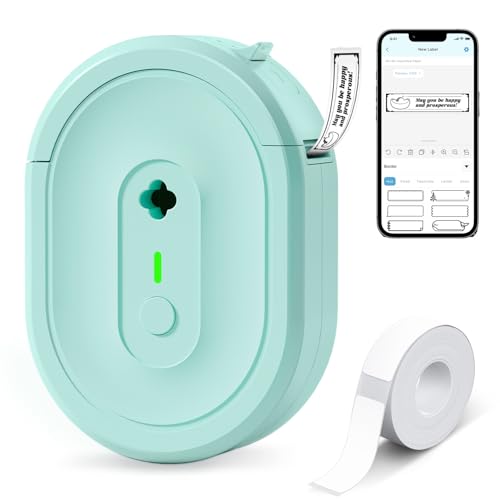 Label Maker Machine With Tape, N12 Portable Bluetooth Label Printer, Wireless Mini Label Makers Thermal Sticker With Multiple Templates For Home, Kitchen, School, Office Organization, Green