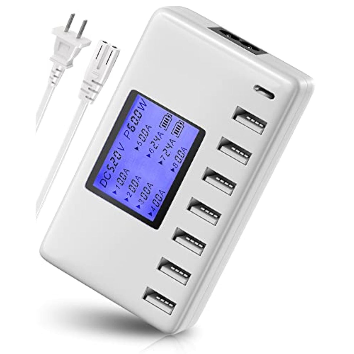 8-Port Usb Charger Station, 60W/12A Multi Port Usb C Hub With Lcd Display For Multiple Devices, Compact Desktop Charging For Iphone, Ipad, Samsung, Android Tablet