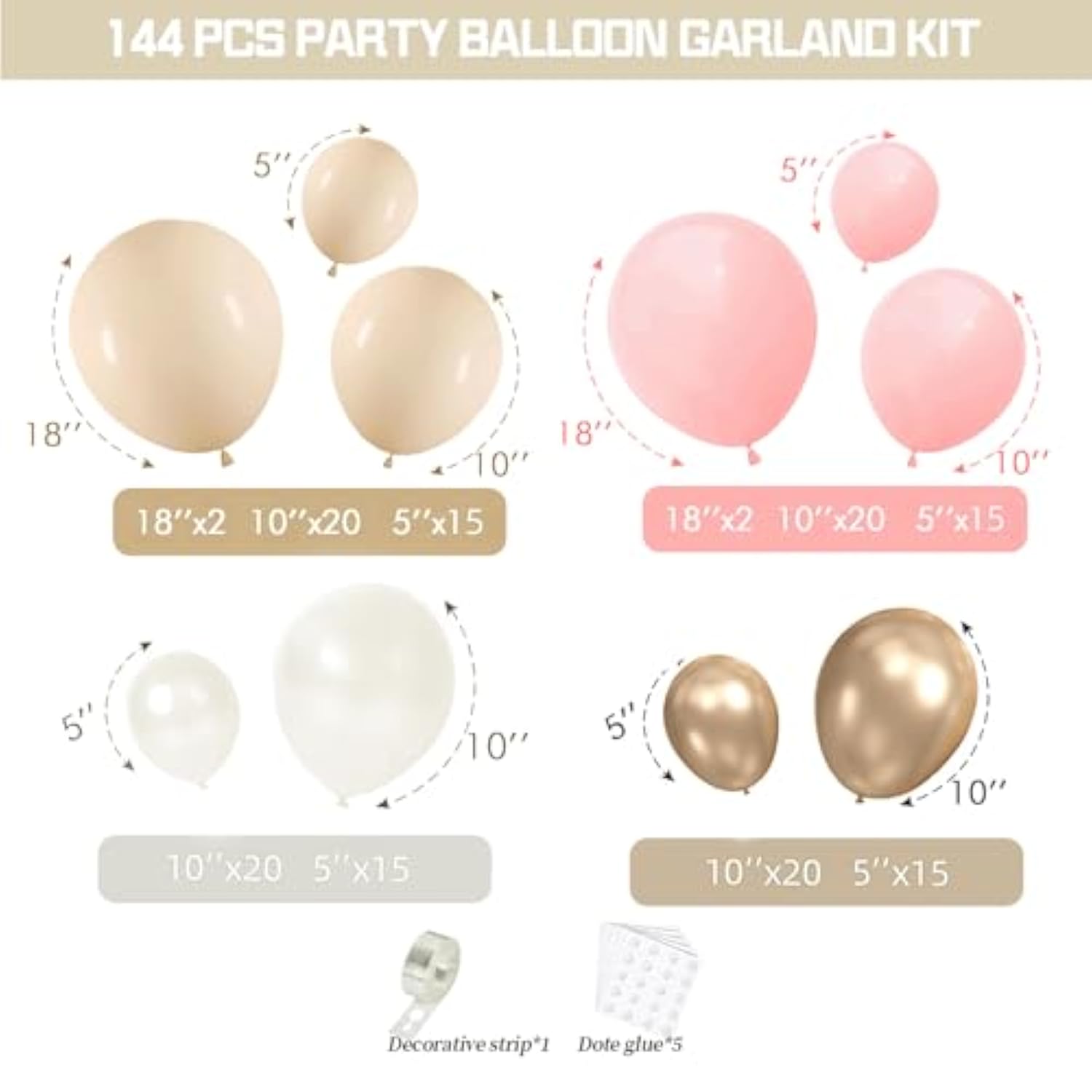 Pink Beige Balloon Garland Kit: Boho Party Decorations (144 PCS)
