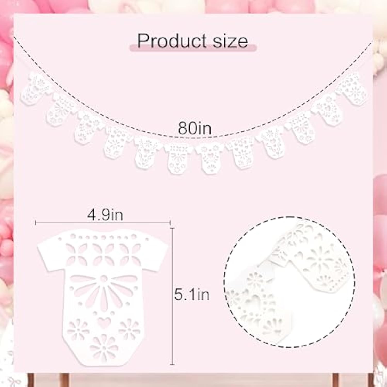 Papel Picado Baby Shower Garland, Lace Onesie Fiesta Banner Party Decor