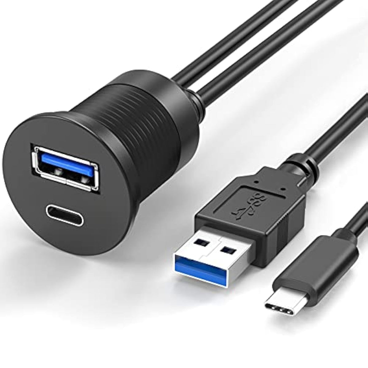 Usb Type C 3.0 And Usb 3.0 Male To Female Flush Mount Cable Waterproof Kit Accessories Car Dash Panel Mount Adapter Converter Extension Extender For Car Boat Motorcycle Motorbike 3 Feet