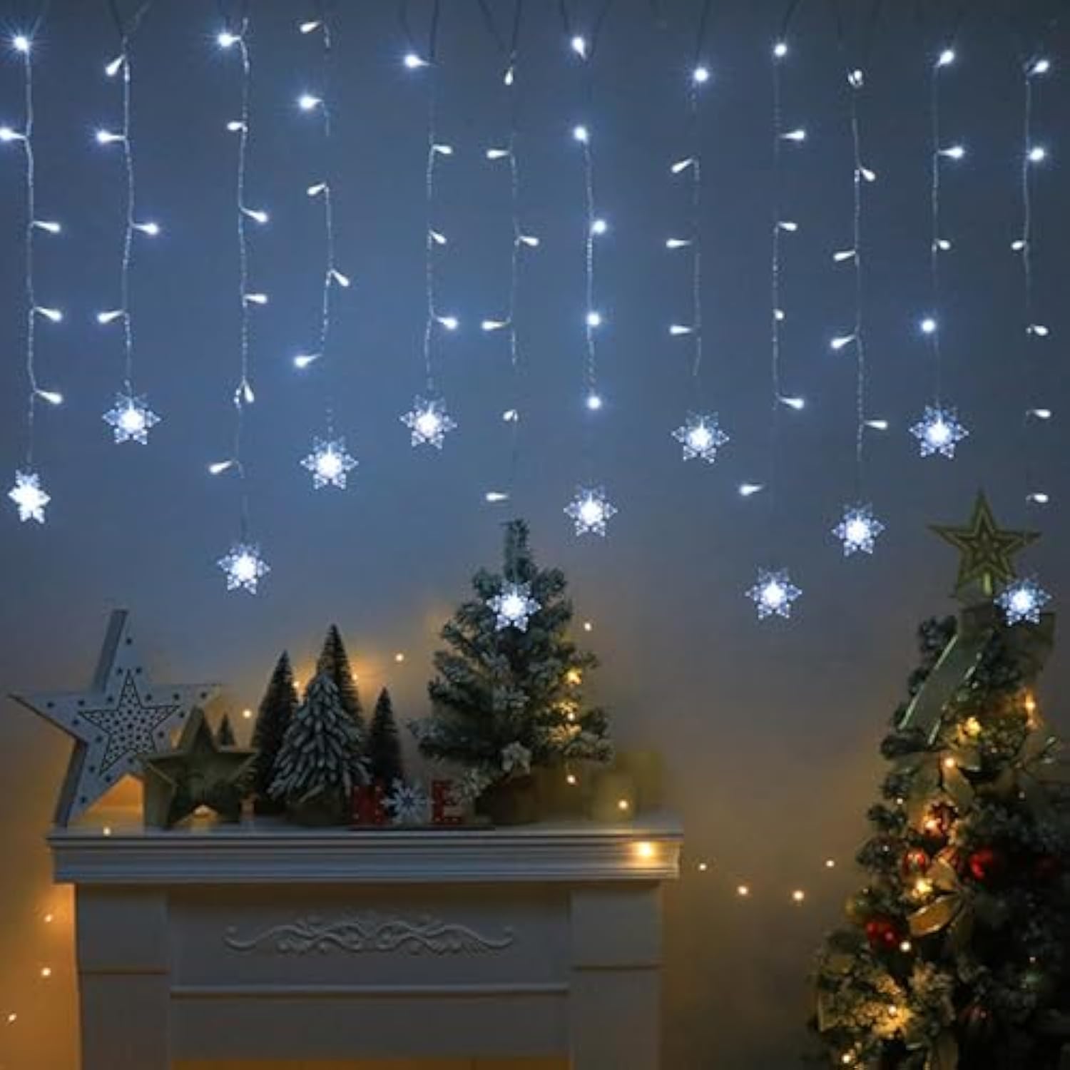 Christmas Snowflakes Led Curtain String Lights 11.5Ft/3.5M 96Led Christmas Window Curtain Light Plug In String Light For